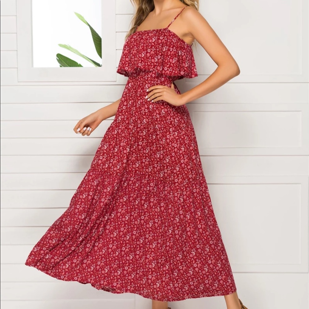 Ruffle Cami Boho Floral Gypsy Print Maxi Dress - Picture 6 of 16